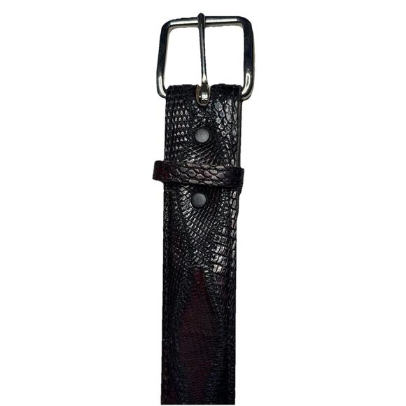 Mens Rich Black/Merlot Nocona Genuine Lizard Leather Belt Size 34 Diamond Stitch - Picture 3 of 10